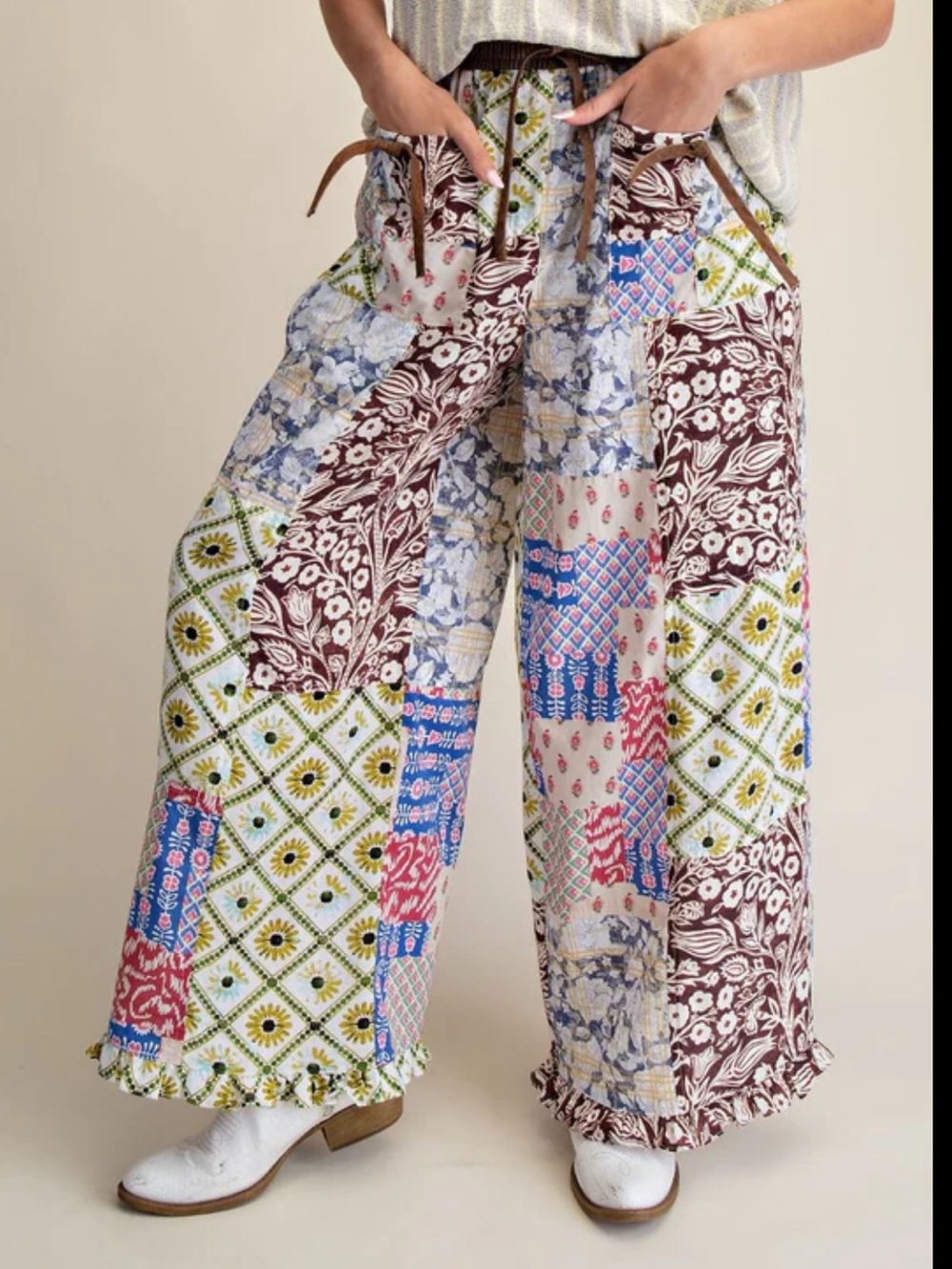 NWT Easel Patchwork Wide-Leg Pants - ONE SIZE